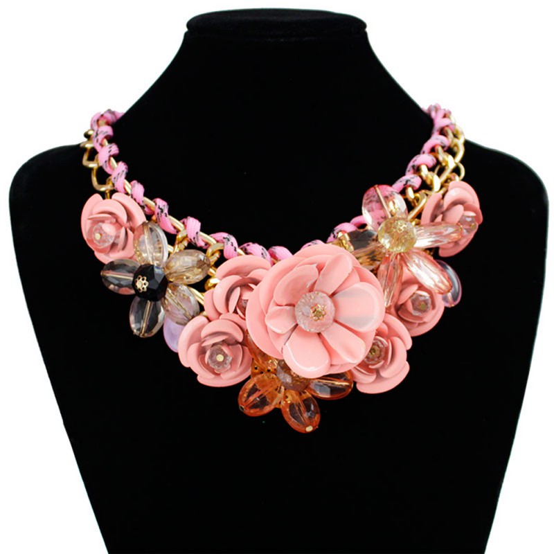 Fashion Statement Choker Flower Necklace Crystal Chunky Collar Pendant